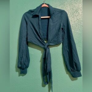 Blouse with ties, green cardigan, size s